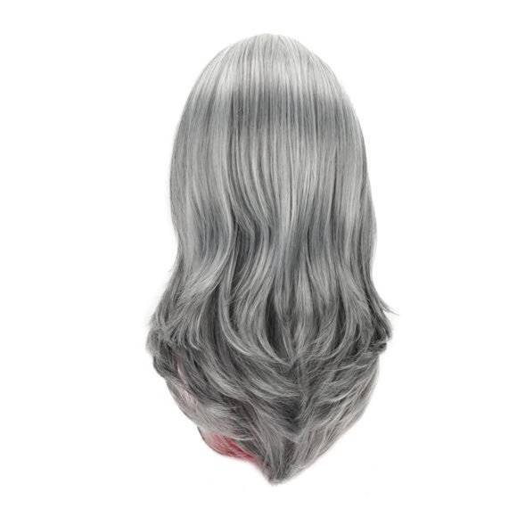 Women's Grey Long Layered Wig Silver Wavy Natural Synthetic Hair - Picture 2 of 6